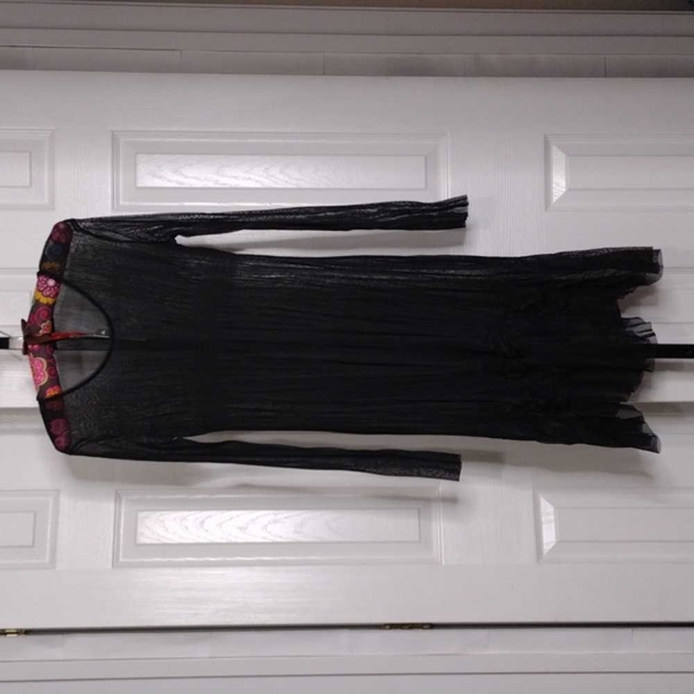 SunLight Paris Black Sheer Dress Krinkled Mesh NWT Small